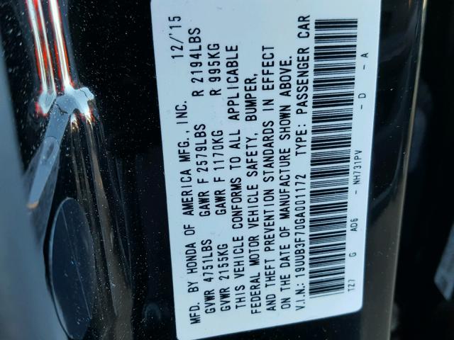 19UUB3F70GA001172 - 2016 ACURA TLX ADVANC BLACK photo 10