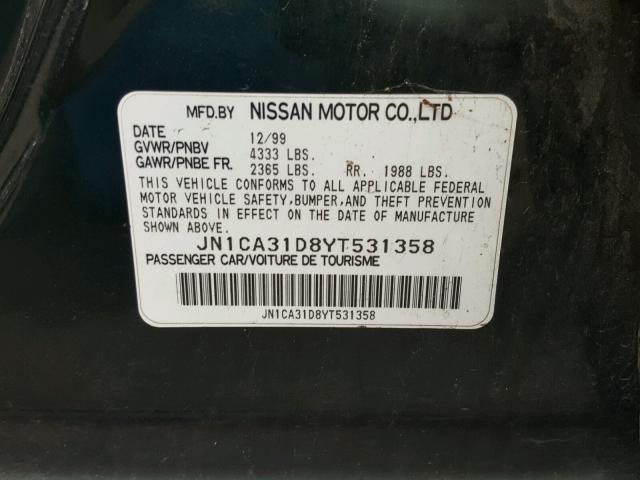 JN1CA31D8YT531358 - 2000 NISSAN MAXIMA GLE GREEN photo 10