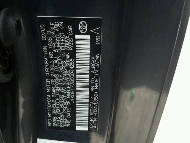 JTKDE177850044288 - 2005 TOYOTA SCION TC 灰色 照片 10