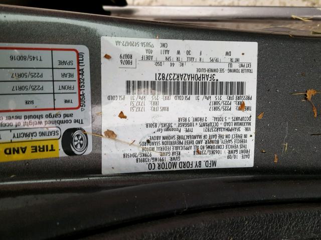 3FAHP0HA2AR237821 - 2010 FORD FUSION SE GRAY photo 10