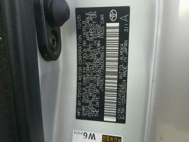 JTKDE177360098616 - 2006 TOYOTA SCION TC 银色 照片 10