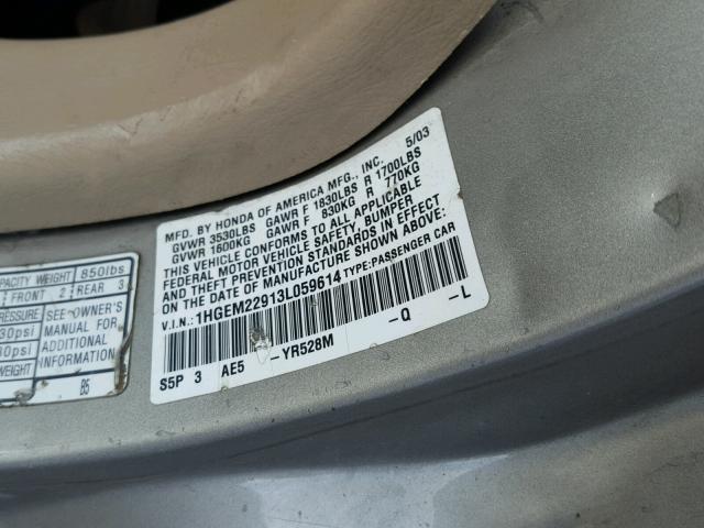 1HGEM22913L059614 - 2003 HONDA CIVIC EX TAN photo 10