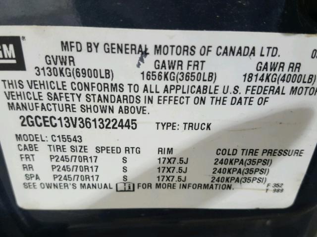 2GCEC13V361322445 - 2006 CHEVROLET SILVERADO BLUE photo 10