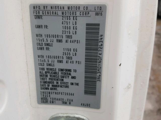 3N63M0YN0FK726344 - 2015 CHEVROLET CITY EXPRE WHITE photo 10