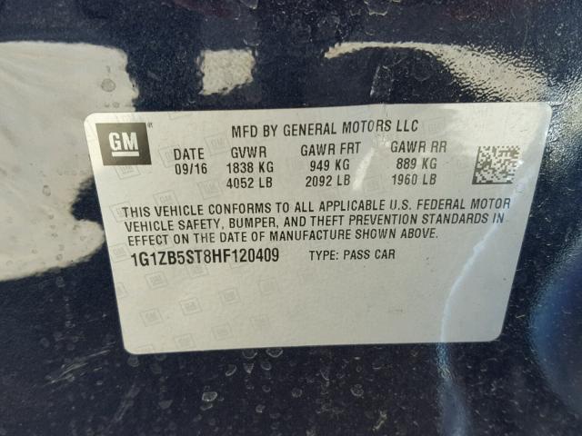 1G1ZB5ST8HF120409 - 2017 CHEVROLET MALIBU LS იასამნისფერი ფოტო 10