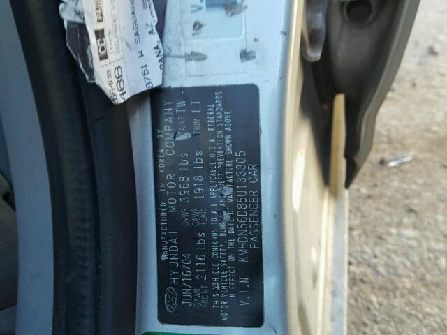 KMHDN56D85U133305 - 2005 HYUNDAI ELANTRA GL SILVER photo 10