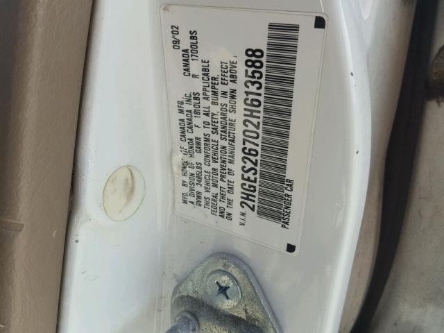 2HGES26702H613588 - 2002 HONDA CIVIC EX WHITE photo 10