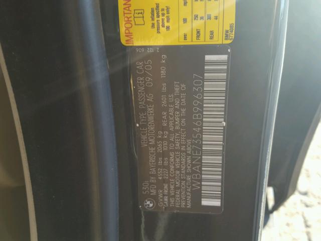 WBANE73546B996307 - 2006 BMW 530 I BLACK photo 10