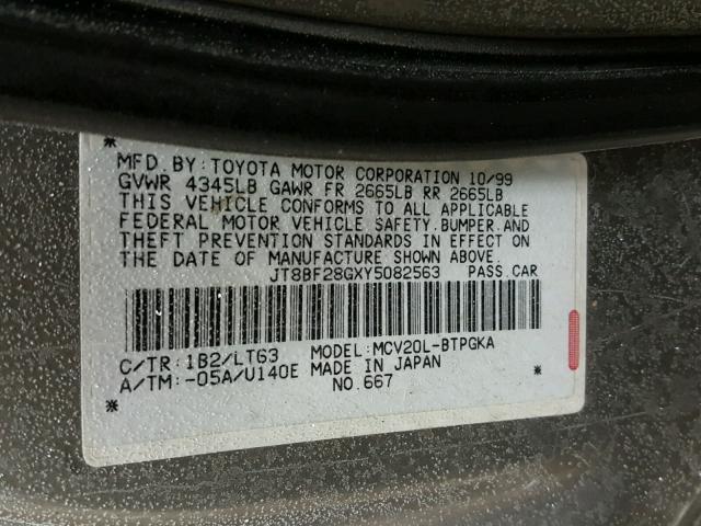 JT8BF28GXY5082563 - 2000 LEXUS ES 300 GRAY photo 10