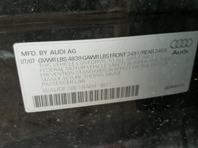 WAUDF78E18A041801 - 2008 AUDI A4 2.0T QU BLACK photo 10