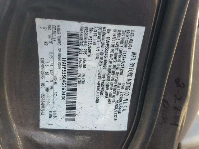 1FAFP55S04G160430 - 2004 FORD TAURUS SES GRAY photo 10