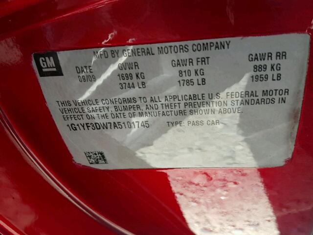 1G1YF3DW7A5101745 - 2010 CHEVROLET CORVETTE RED photo 10