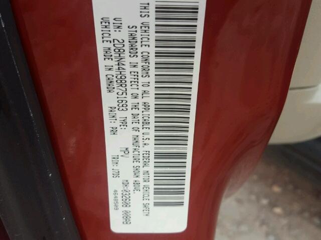 2D8HN44H98R751693 - 2008 DODGE GRAND CARA RED photo 10