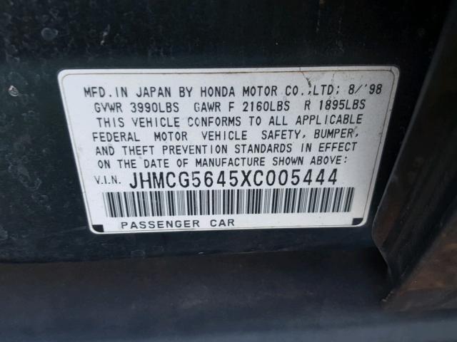 JHMCG5645XC005444 - 1999 HONDA ACCORD LX GREEN photo 10