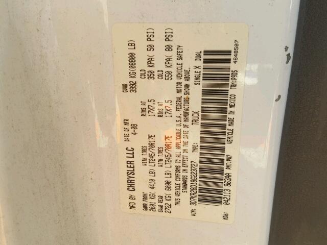 3D7KR28D18G223727 - 2008 DODGE RAM 2500 S WHITE photo 10