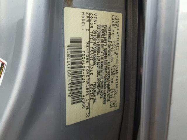 3N1BC1CP0BL450092 - 2011 NISSAN VERSA S GRAY photo 10