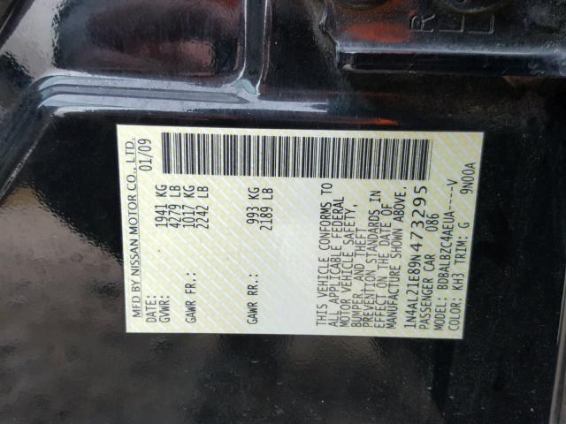 1N4AL21E89N473295 - 2009 NISSAN ALTIMA 2.5 BLACK photo 10