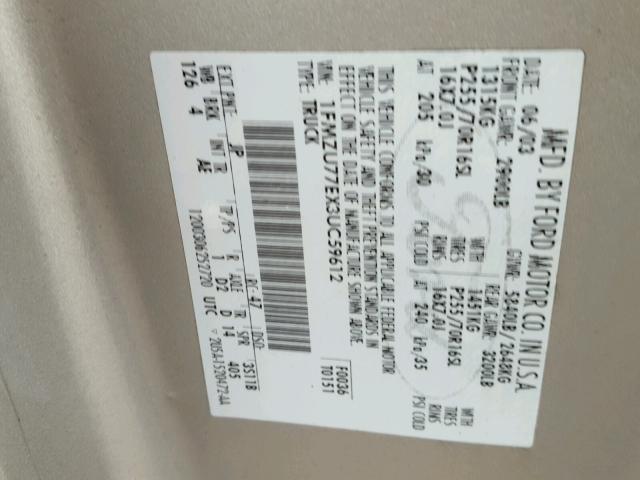 1FMZU77EX3UC59612 - 2003 FORD EXPLORER S SILVER photo 10