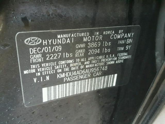 KMHDU4AD6AU956748 - 2010 HYUNDAI ELANTRA BL BLACK photo 10