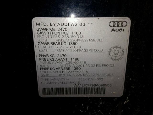 WA1LFCFP9BA098955 - 2011 AUDI Q5 PREMIUM BLUE photo 10