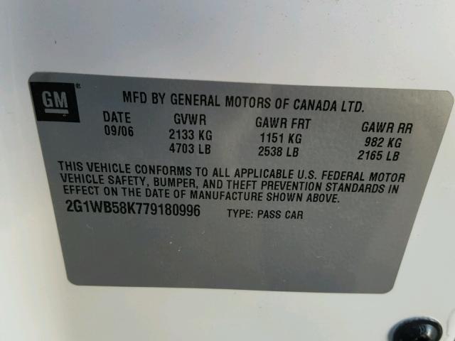 2G1WB58K779180996 - 2007 CHEVROLET IMPALA LS WHITE photo 10