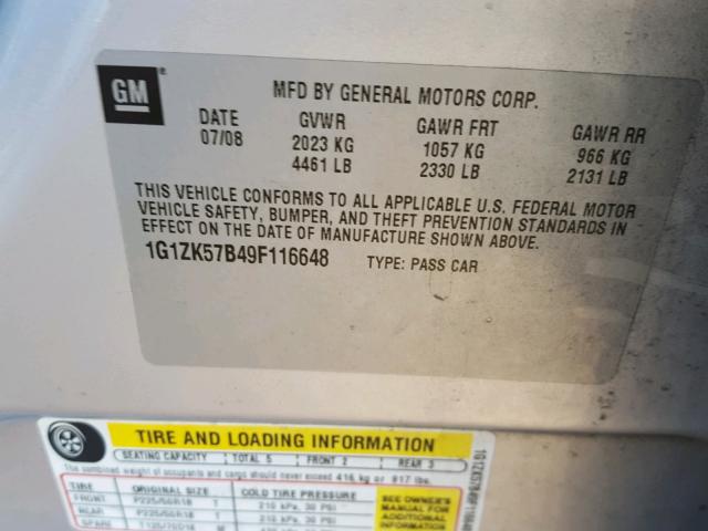 1G1ZK57B49F116648 - 2009 CHEVROLET MALIBU LTZ 银色 照片 10