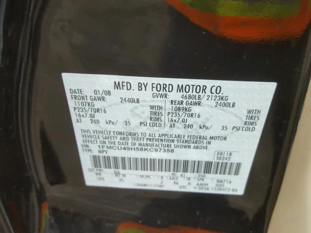 1FMCU49H58KC97358 - 2008 FORD ESCAPE HEV BLACK photo 10