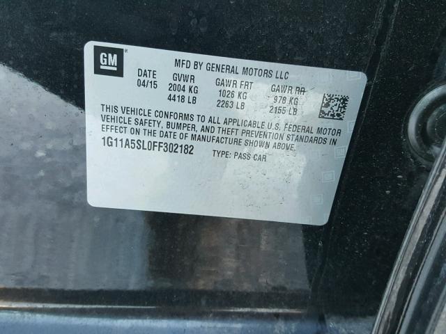 1G11A5SL0FF302182 - 2015 CHEVROLET MALIBU LS შავი ფოტო 10