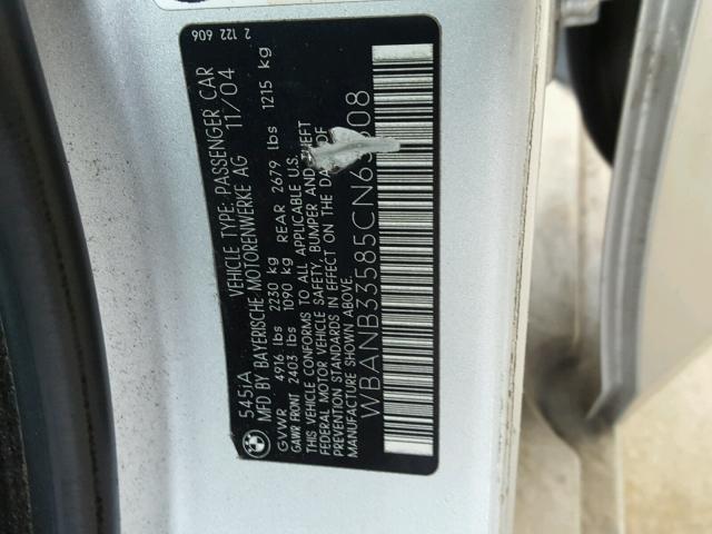 WBANB33585CN63308 - 2005 BMW 545 I SILVER photo 10