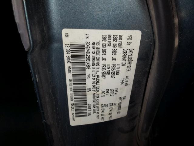 2C4GM48L25R314500 - 2005 CHRYSLER PACIFICA BLUE photo 10