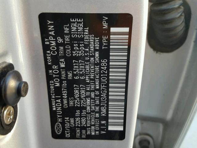 KM8JU3AG7FU012486 - 2015 HYUNDAI TUCSON LIM SILVER photo 10