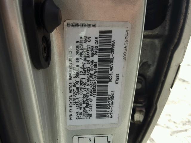 4T1BE32K53U764364 - 2003 TOYOTA CAMRY LE SILVER photo 10