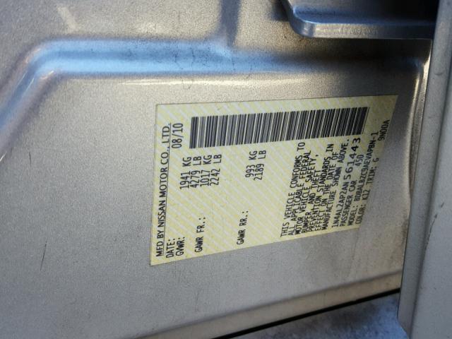 1N4AL2AP2AN561443 - 2010 NISSAN ALTIMA BAS SILVER photo 10