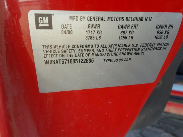 W08AT671885122836 - 2008 SATURN ASTRA XR RED photo 10