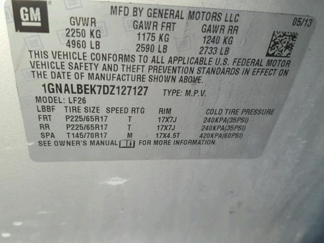 1GNALBEK7DZ127127 - 2013 CHEVROLET EQUINOX LS SILVER photo 10