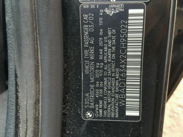 WBADT634X2CH95022 - 2002 BMW 530 I AUTO BLACK photo 10