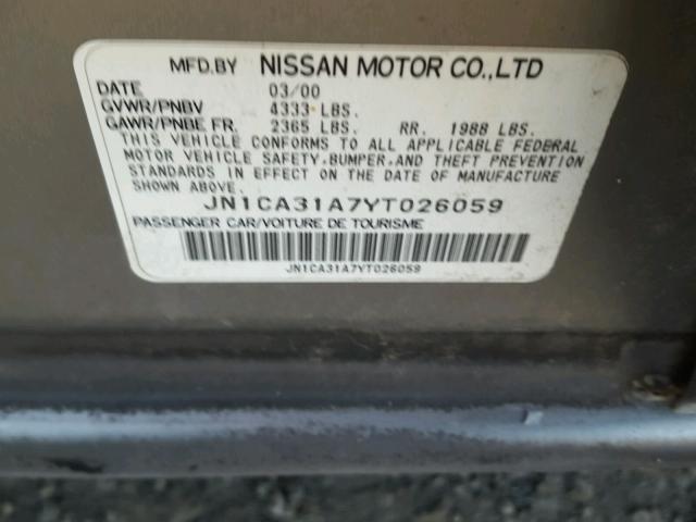 JN1CA31A7YT026059 - 2000 NISSAN MAXIMA GLE GRAY photo 10