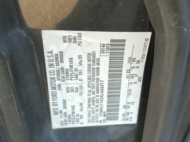 1FMRU1762XLA66517 - 1999 FORD EXPEDITION BLACK photo 10