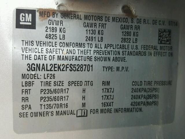 3GNAL2EK2FS528701 - 2015 CHEVROLET CAPTIVA LS 银色 照片 10