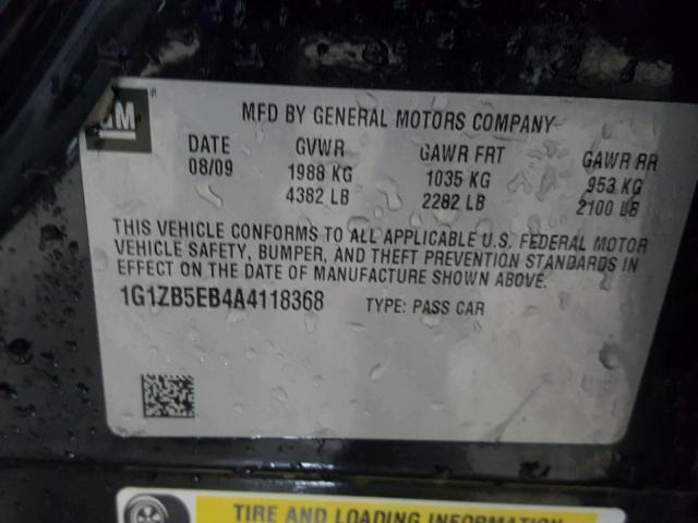 1G1ZB5EB4A4118368 - 2010 CHEVROLET MALIBU LS BLACK photo 10