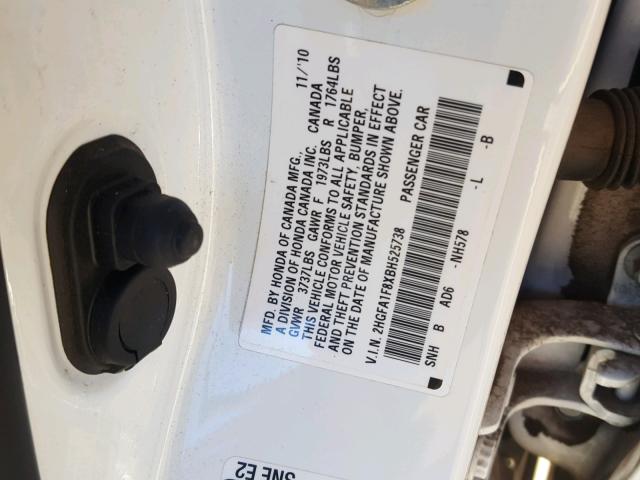 2HGFA1F8XBH525738 - 2011 HONDA CIVIC EX თეთრი ფოტო 10