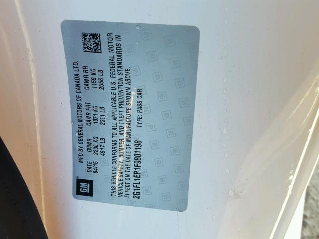 2G1FL1EP1F9801198 - 2015 CHEVROLET CAMARO ZL1 白色 照片 10