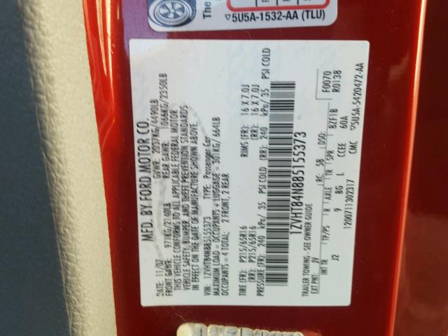 1ZVHT84N885155373 - 2008 FORD MUSTANG RED photo 10