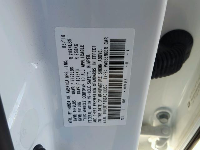 19UUB1F55GA013353 - 2016 ACURA TLX TECH WHITE photo 10