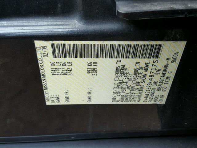 1N4AL21E29N487175 - 2009 NISSAN ALTIMA 2.5 GRAY photo 10