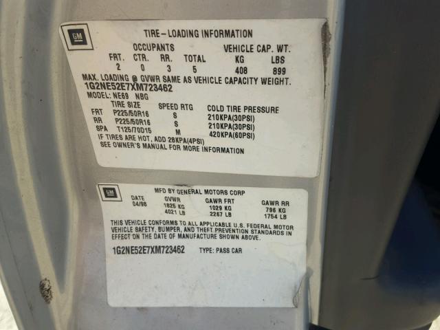 1G2NE52E7XM723462 - 1999 PONTIAC GRAND AM S GRAY photo 10