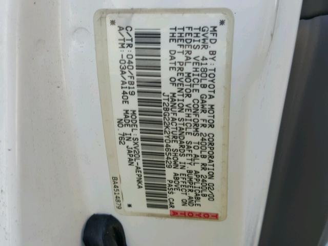 JT2BG22K2Y0465429 - 2000 TOYOTA CAMRY CE WHITE photo 10