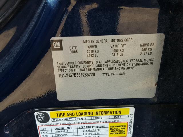 1G1ZH57B38F285220 - 2008 CHEVROLET MALIBU 1LT 蓝色 照片 10