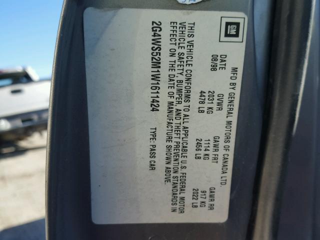 2G4WS52M1W1611424 - 1998 BUICK CENTURY CU GRAY photo 10