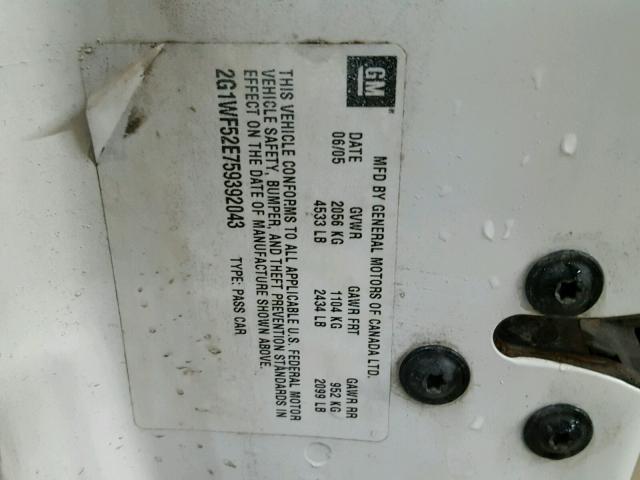 2G1WF52E759392043 - 2005 CHEVROLET IMPALA 白色 照片 10